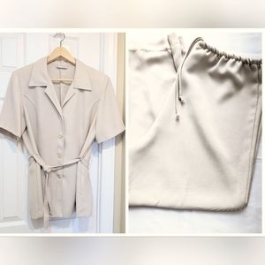2pc Set: Gloria Vanderbilt Vtg Neutral Cream Buttoned Jacket (14) + Pant (16P)